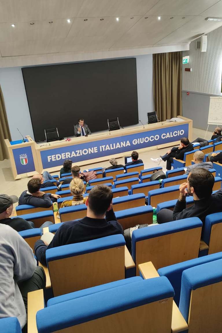 Cristiano Giuntoli and Stefano Braghin speak at Coverciano